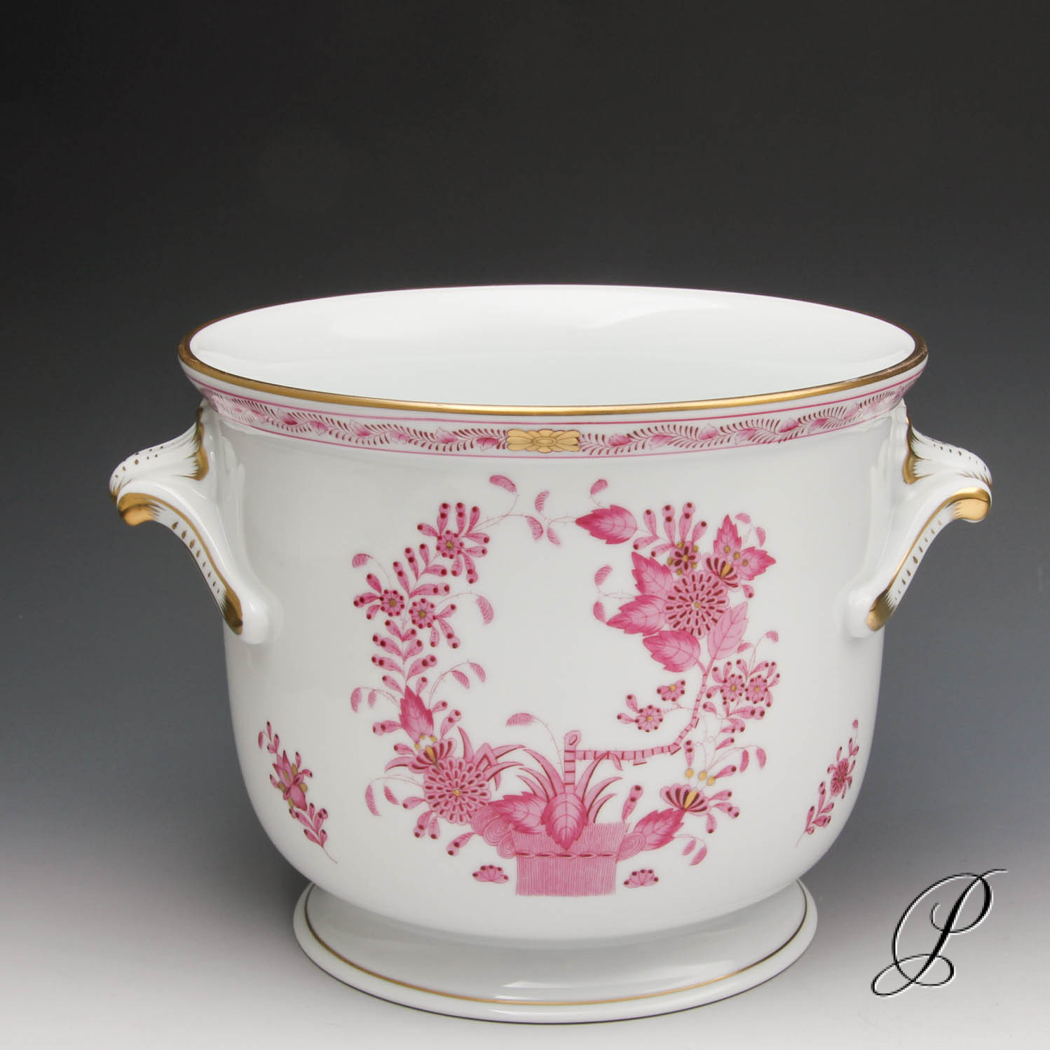 großer Blumentopf Herend Fleurs des Indes purpur Porzellan Porcelain