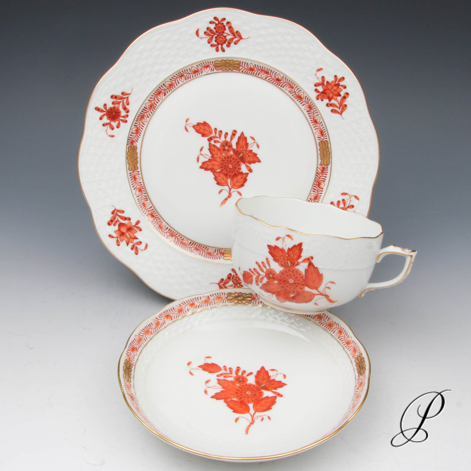 Teegedeck Nr Herend Apponyi Orange Porzellan Porcelain